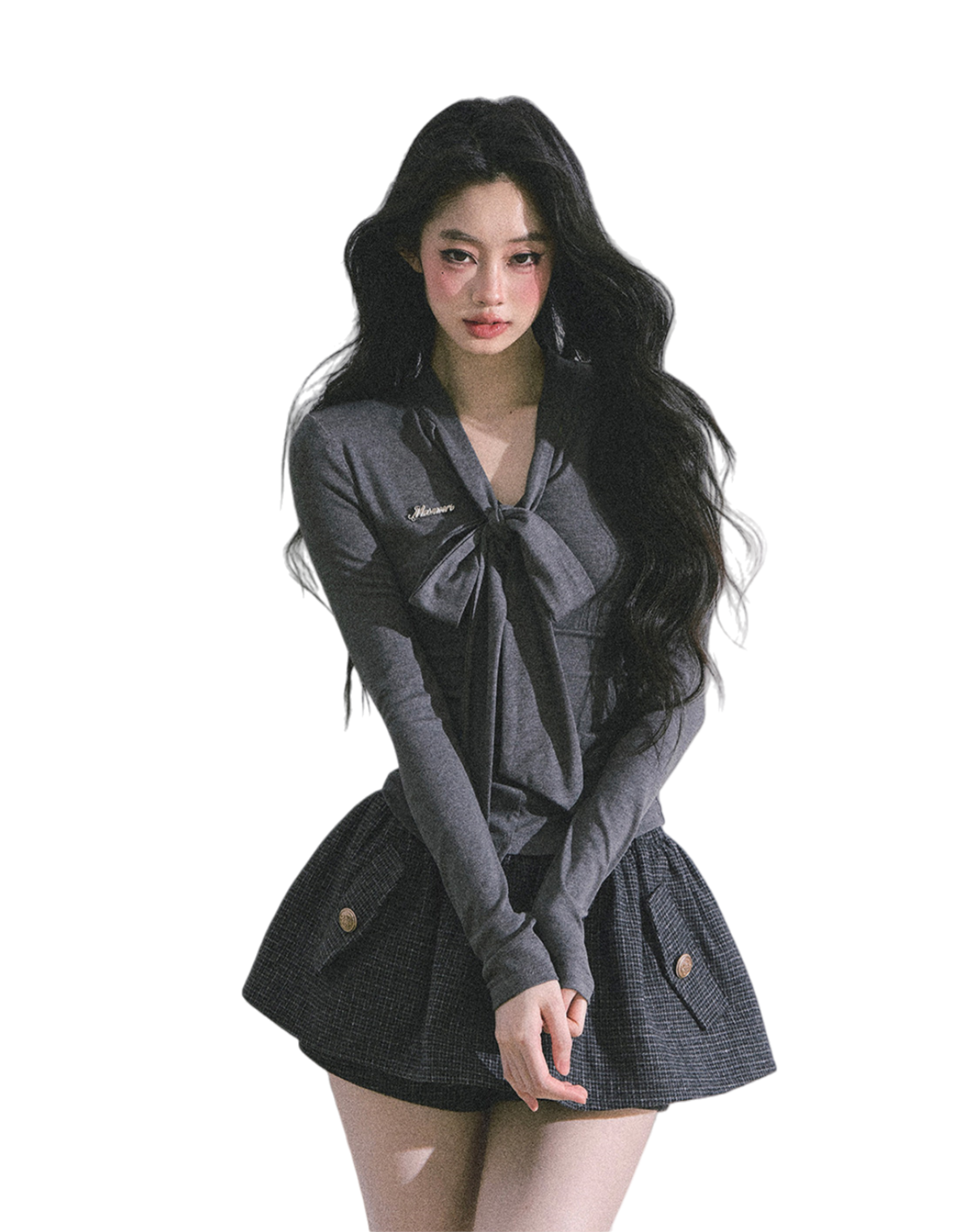 Minimal Korean V-Neck Long-Sleeve T-Shirt