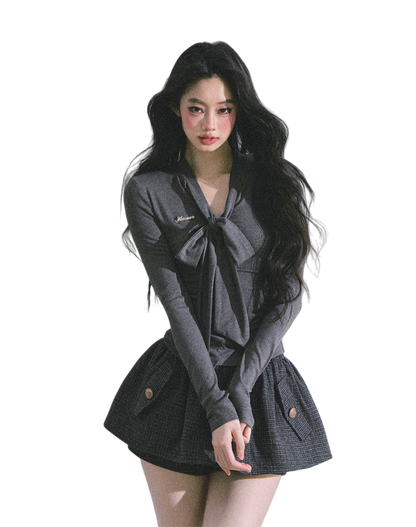 Minimal Korean V-Neck Long-Sleeve T-Shirt