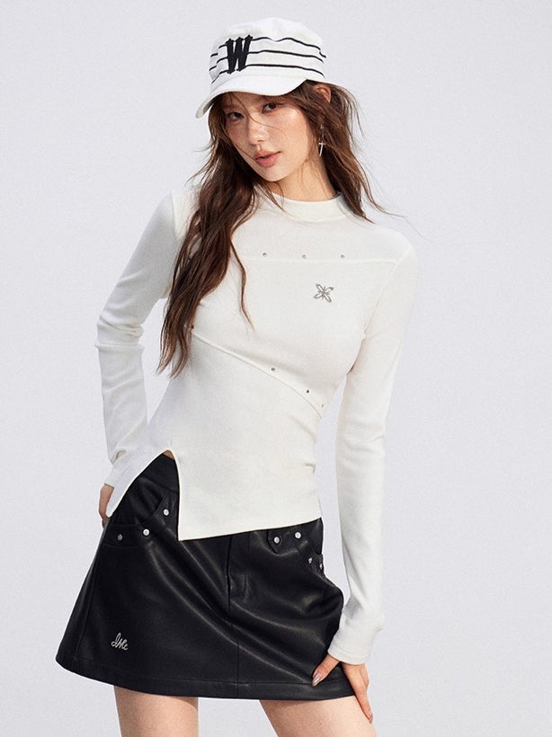 Slit Long-Sleeve Statement Base T-Shirt