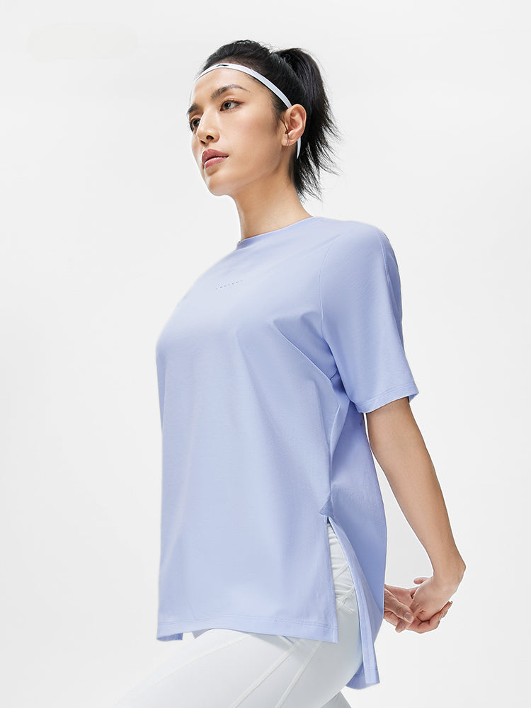 White &amp; Blue Loose-Fit Short Sleeve Yoga Shirt