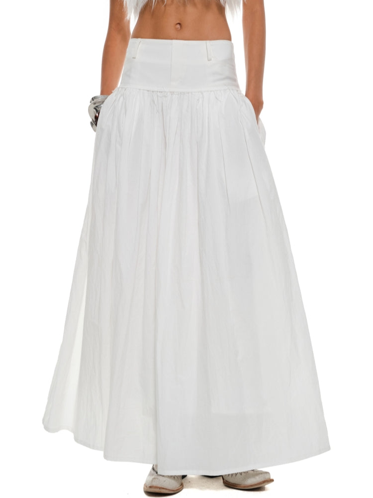 White Long Pleated A-Line Skirt