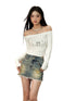 Black & Cream One-shoulder Pearl Chain Printed Blouse - CHINASQUAD