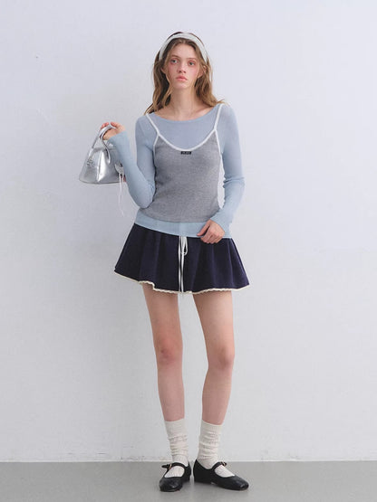 Preppy Ruffle Trim Jacquard Mini Skirt