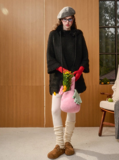 Winter Keepsake Wool-Blend Knitted Cape Dress