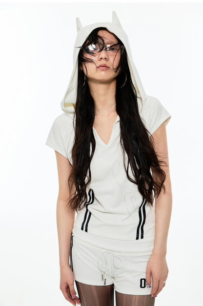 Black &amp; White Hooded V-neck T-shirt - CHINASQUAD