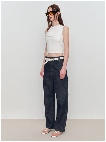 Asymmetric Drawstring Ruched One-Shoulder Blouse