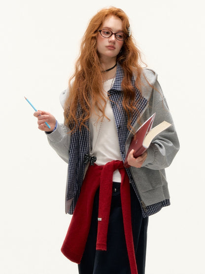 Plaid Patchwork Zip-up Hoodie