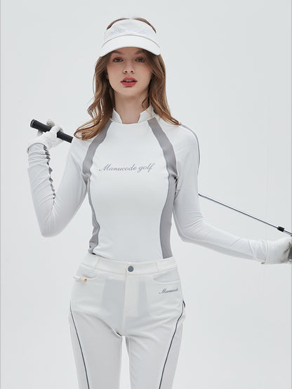 White Quick-dry Golf Turtleneck Top &amp; Trousers Set