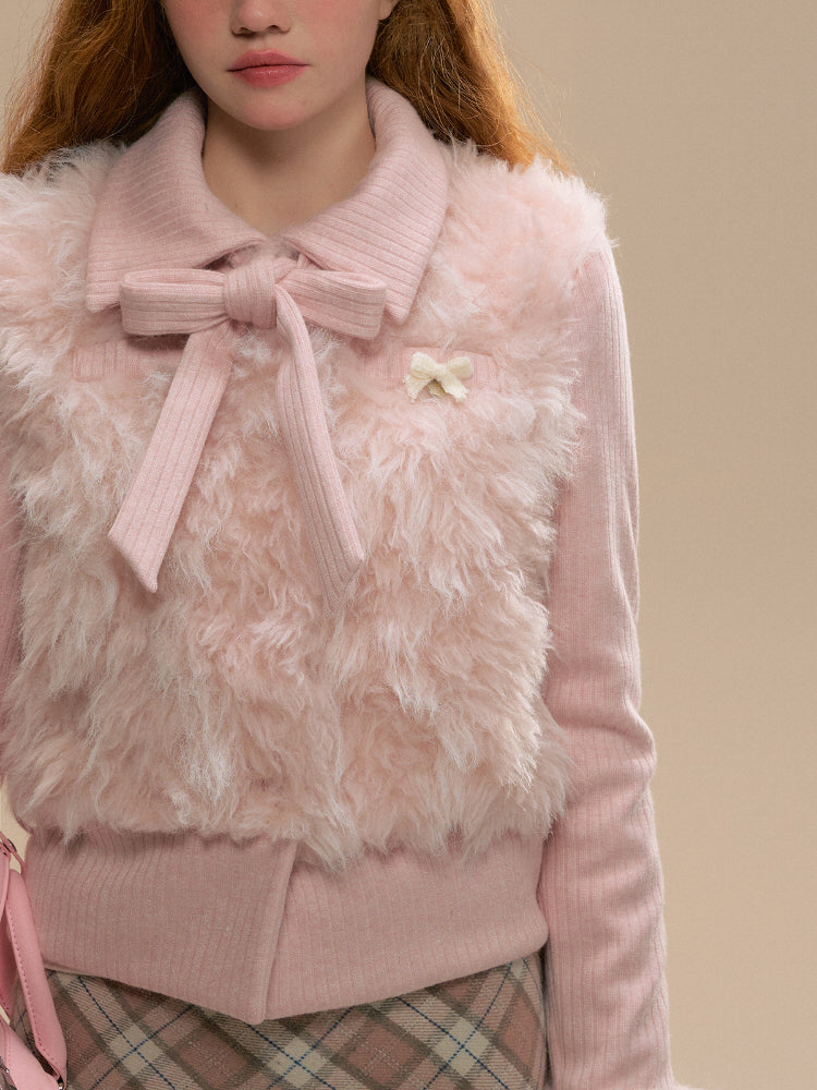 Pink Faux Fur Two-Piece Short Jacket