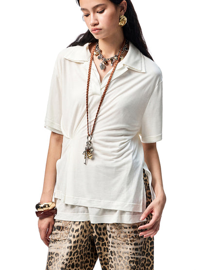 Oversized Fake Two-piece Polo Shirt