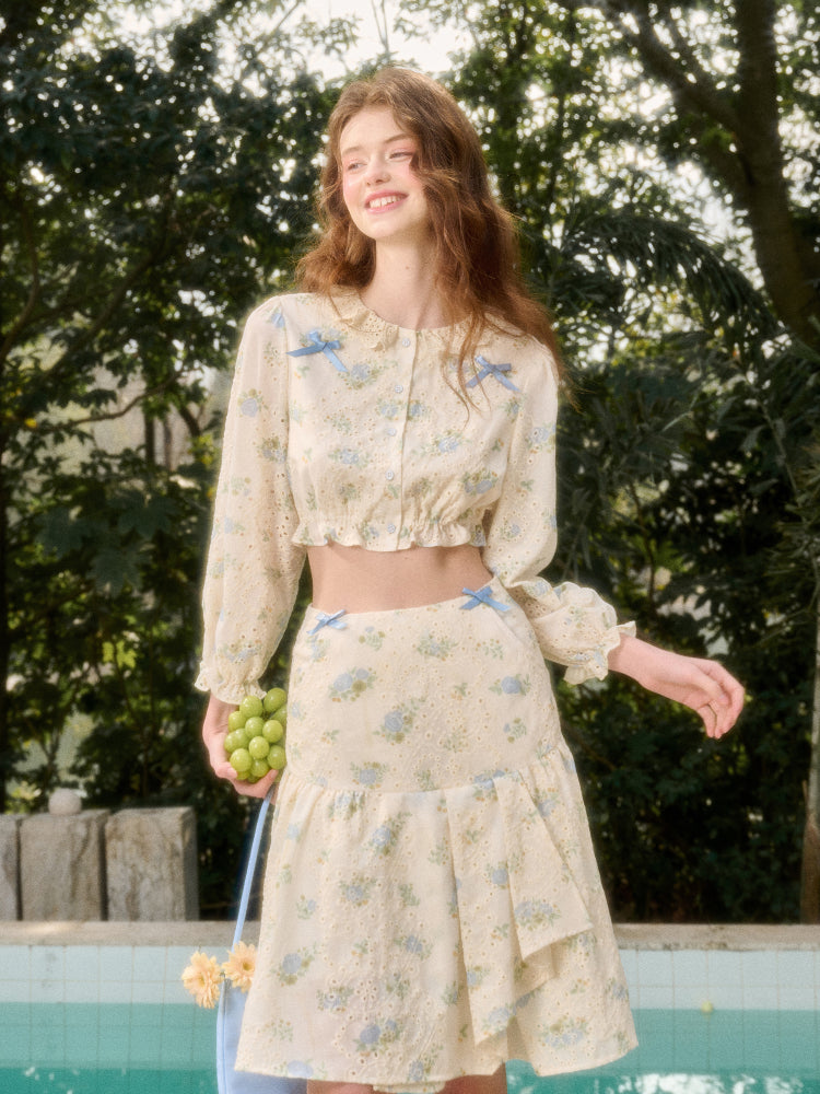 Comfortable Cotton Embroidered Shirt &amp; Skirt Set