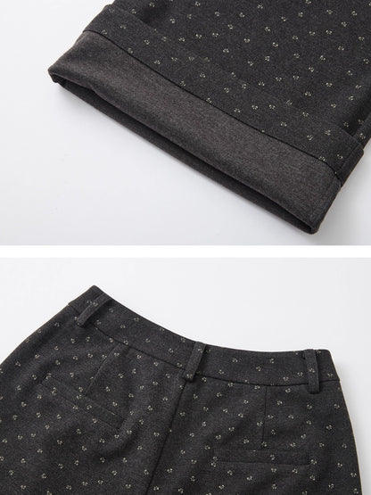 Printed Bow Wool-Blend Tailored Pants