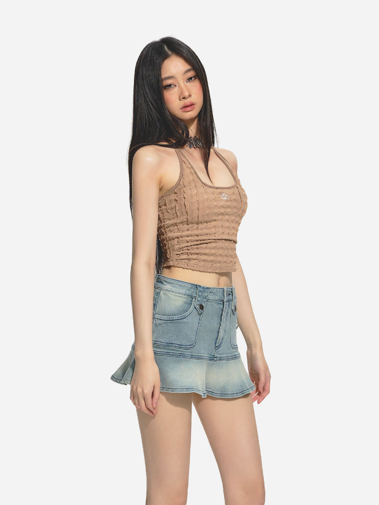 Black &amp; Blue Low-Waist Denim Mini Skirt - CHINASQUAD