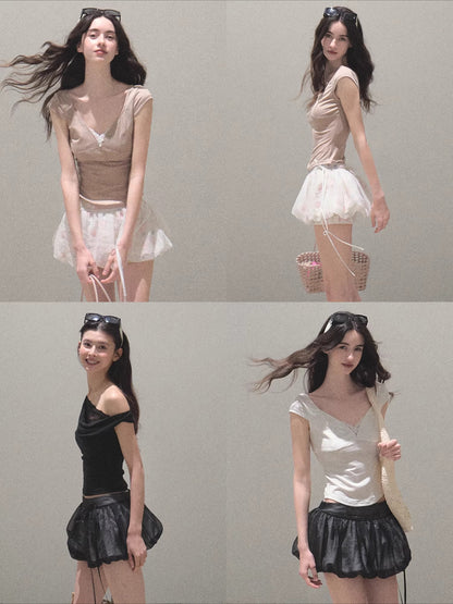 Detachable Floral Cutout Double-Layer Skirt