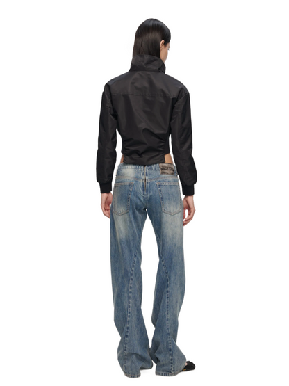 Washed Deconstructed Wide-Leg Jeans