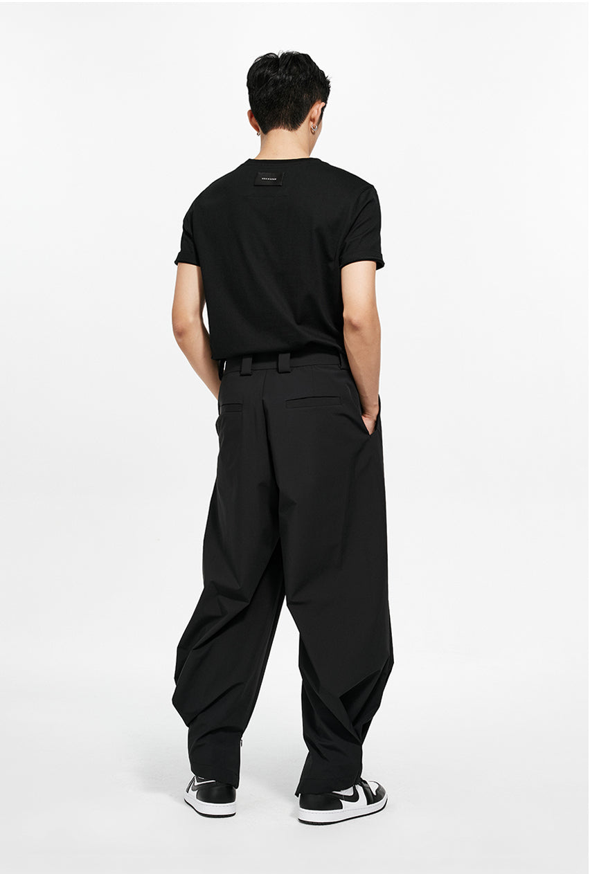 Black &amp; Gray Pleated Tapered Trousers - CHINASQUAD