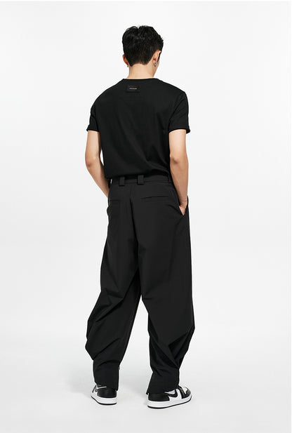 Black &amp; Gray Pleated Tapered Trousers - CHINASQUAD