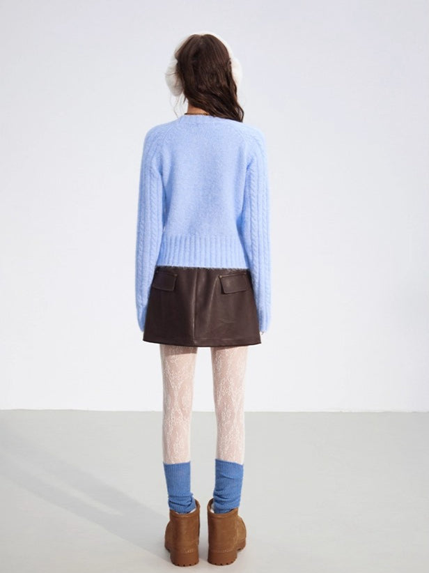 Contrast Cable Knit Wool Crewneck