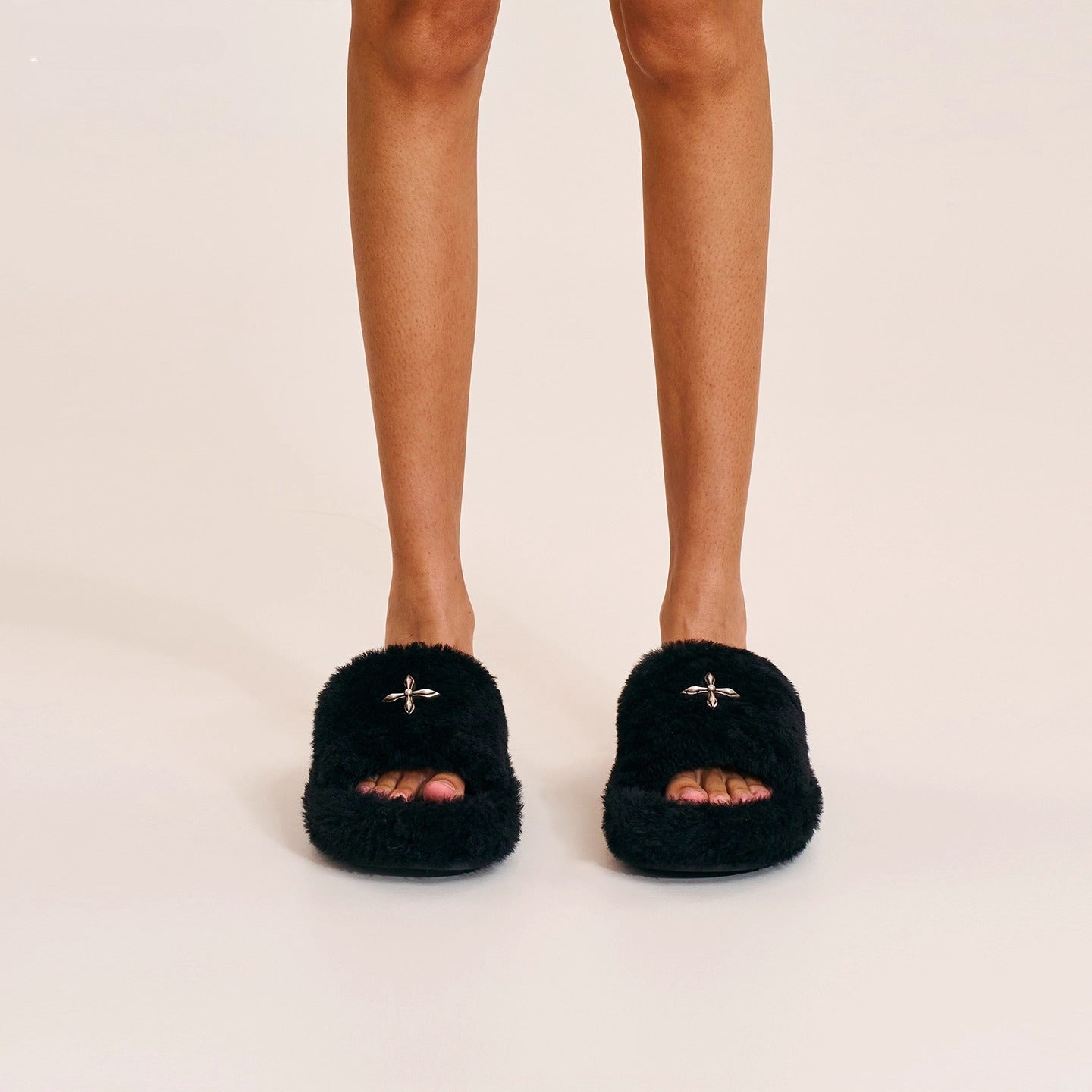 SMFK Fuzzy Platform Black Edition Slide Sandals