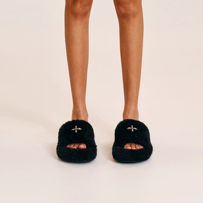SMFK Fuzzy Platform Black Edition Slide Sandals