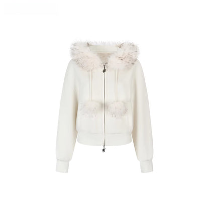 Faux Fur Collar Wool-Blend Fleece Jacket