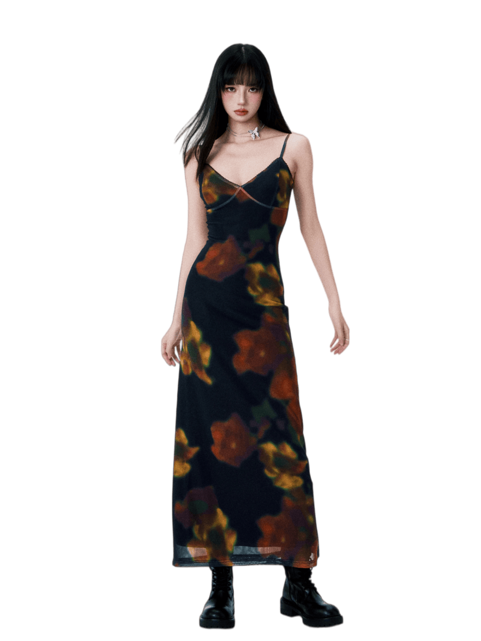 Vintage Printed Spaghetti-Strap Dress