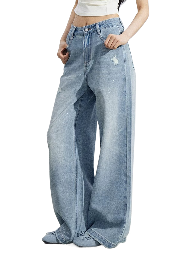 Vintage Starry Wash Wide-Leg Denim Jeans