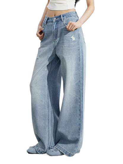 Vintage Starry Wash Wide-Leg Denim Jeans
