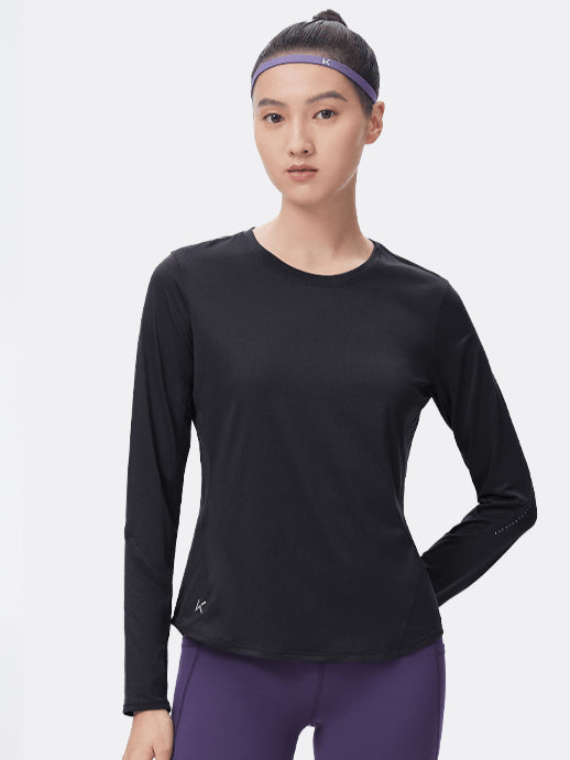 Round-neck Reflective Logo Long-sleeve Fitness Top