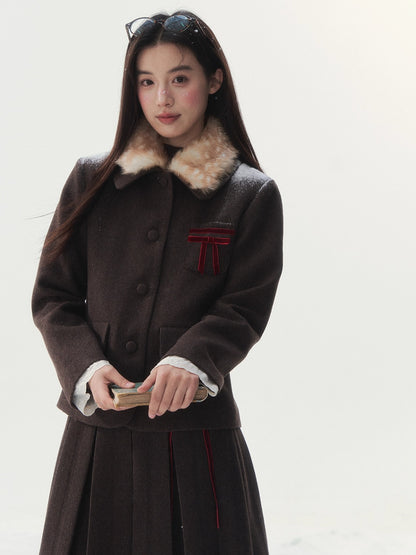 Vintage Wool Coat &amp; Pleated Skirt Set