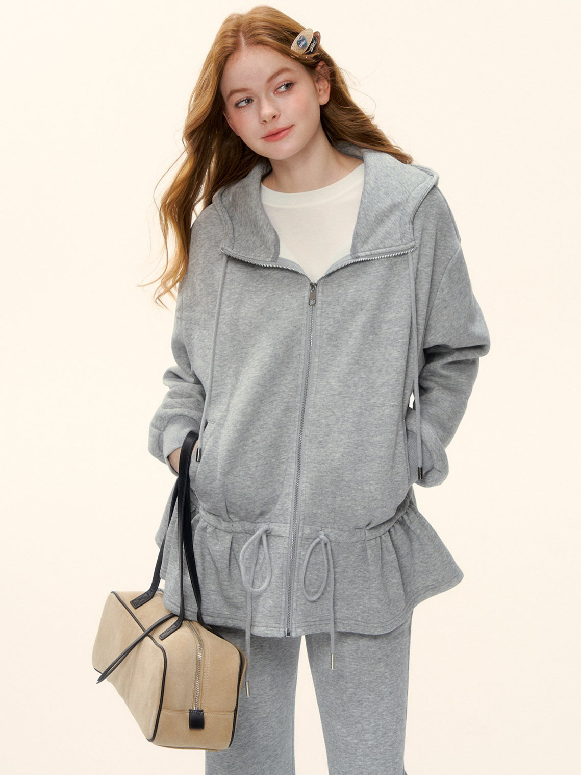 Sculpted Drawstring Cocoon Fleece Hoodie Jacket