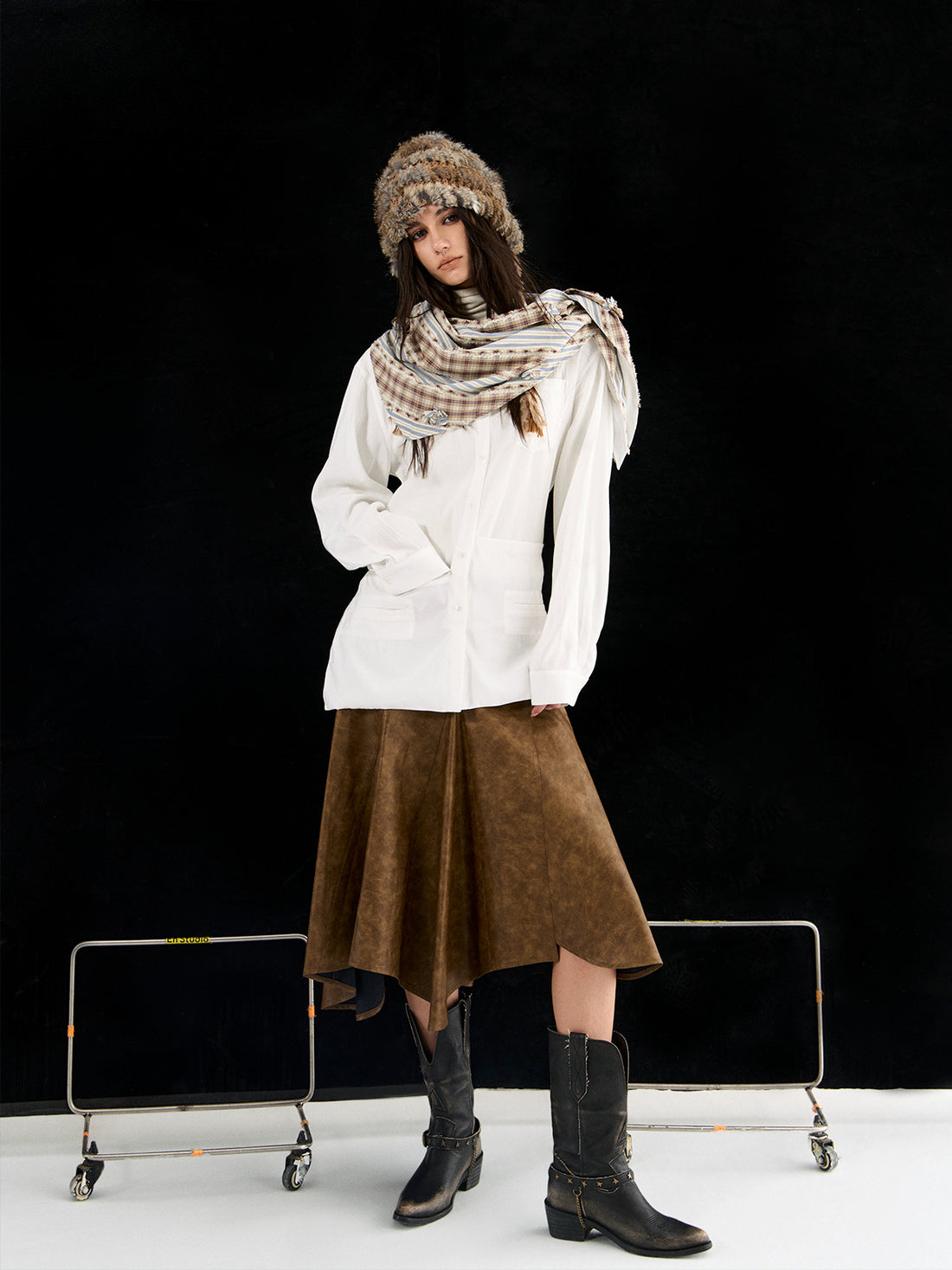 Windproof Warm Plaid Wool Panel Skirt