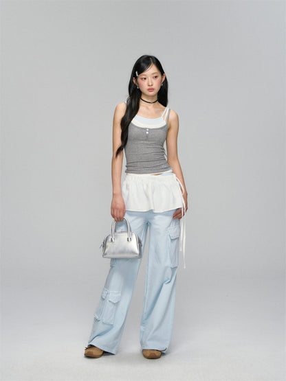 Contrast-Layered Ribbed Knit Tank