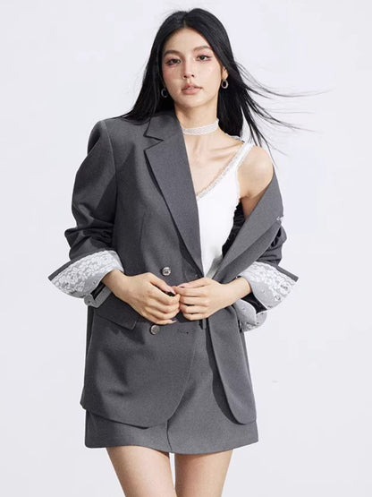 Lace Panel Oversized Blazer