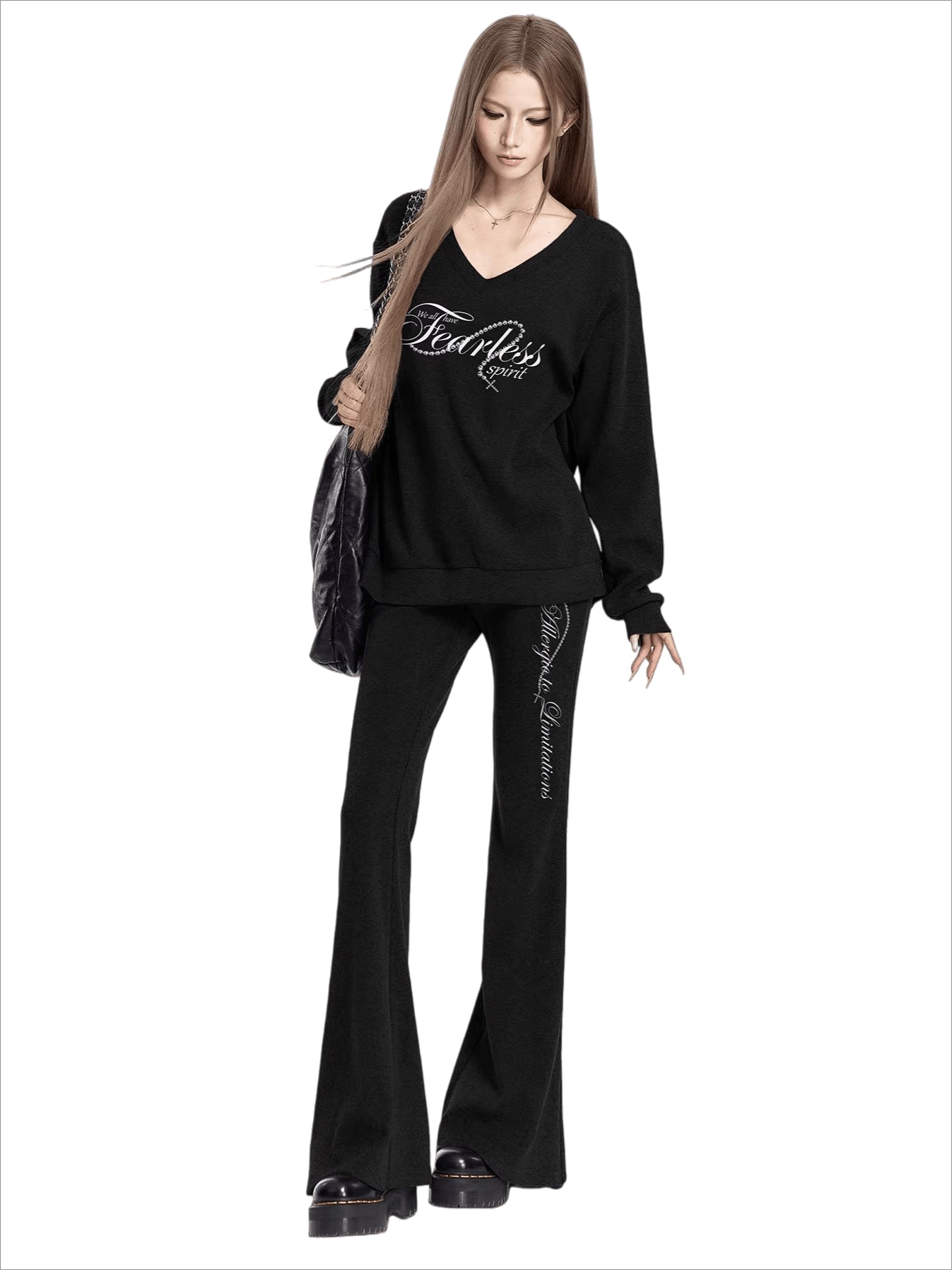 V-Neck Sweatshirt &amp; Flared Pants Set
