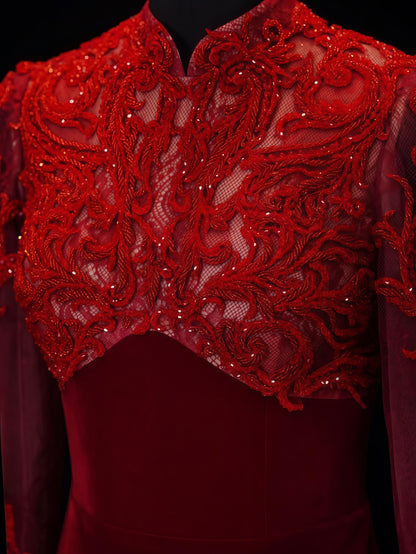 Crimson Imperial Embroidered Cape Gown