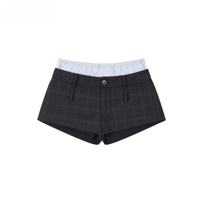 Double-Waist Checkered Tailored Shorts