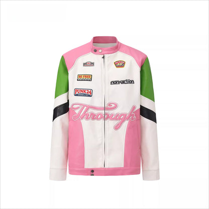 Contrast-Color Faux Leather Jacket