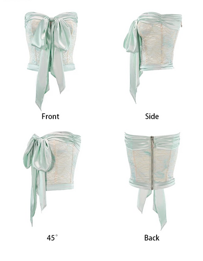 Lace Satin Corset Bandeau &amp; Low-Rise Mini Skirt Set