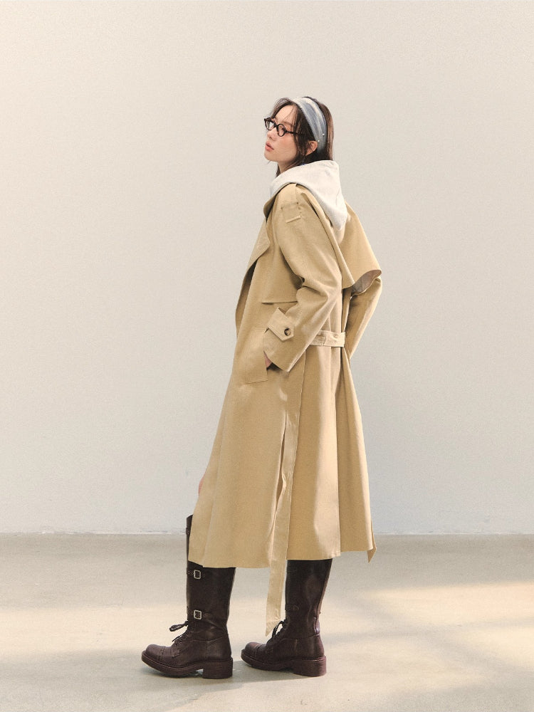 Embroidered Lapel KhakiTrench Coat