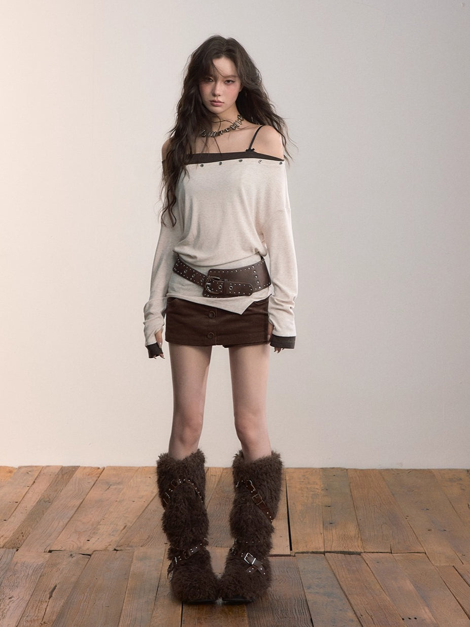 Asymmetric Off-Shoulder Knitwear