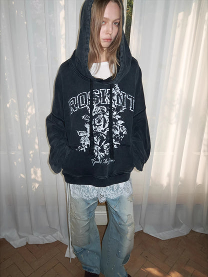 Print Slouchy Sleeve Washed Hoodie