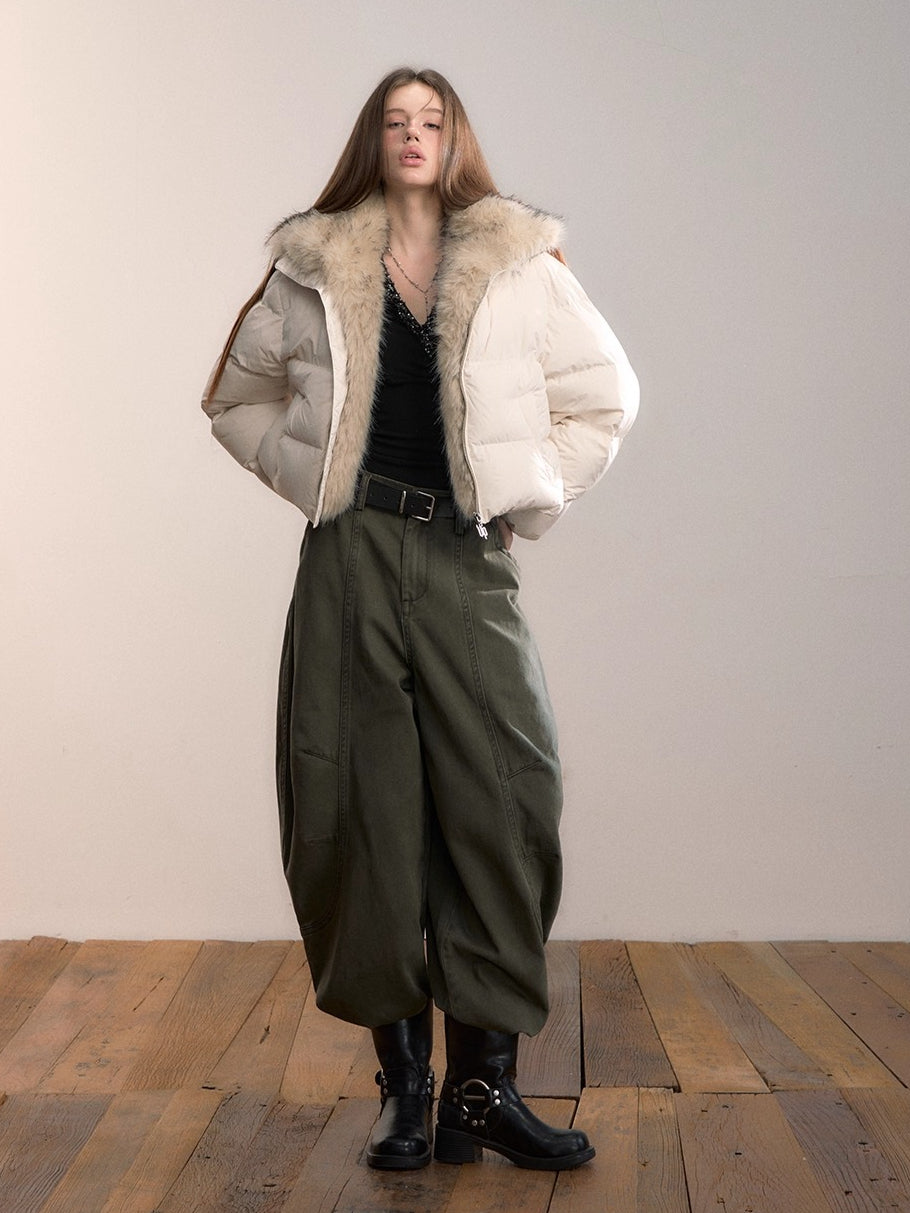 Army Green Relaxed Wide-Leg Pants