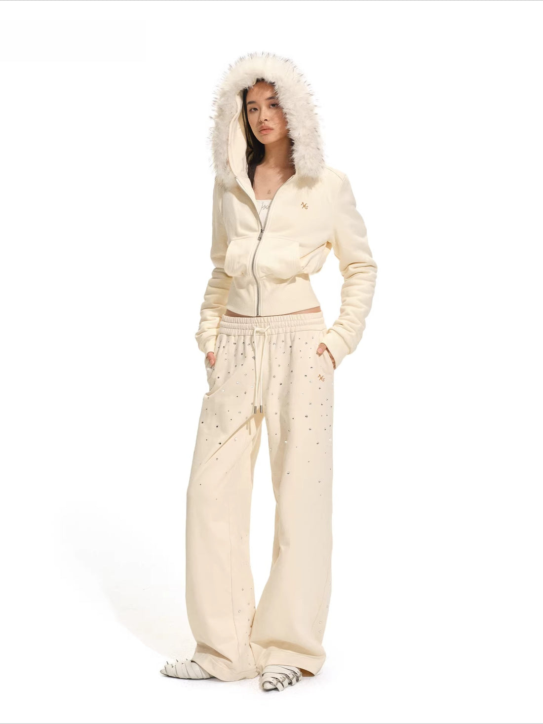 Detachable Faux Fur Collar Hooded Fitted Jacket