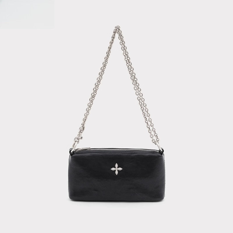 Cross Emblem Leather Chain Bag - Small