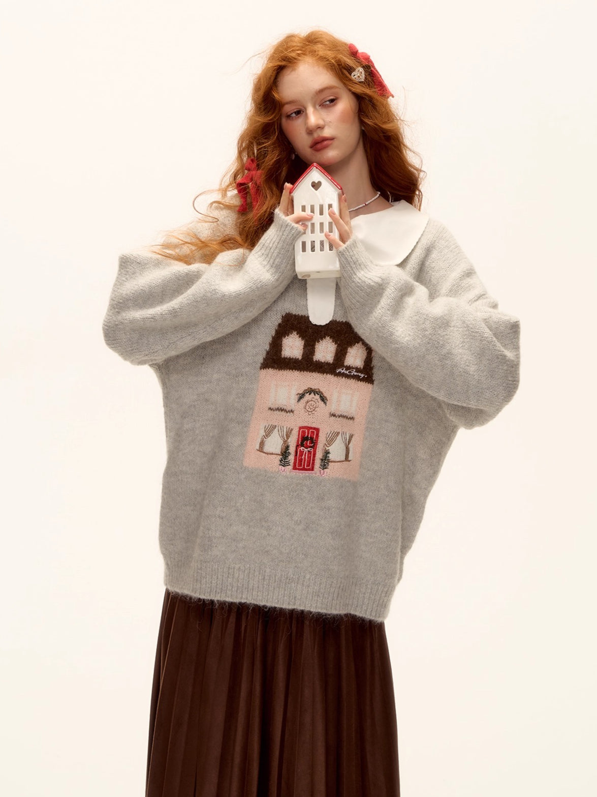 Wool Blend Embroidered Jacquard Knit Sweater