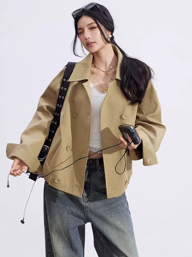 Plaid Patchwork Double-Breasted Short Jacket