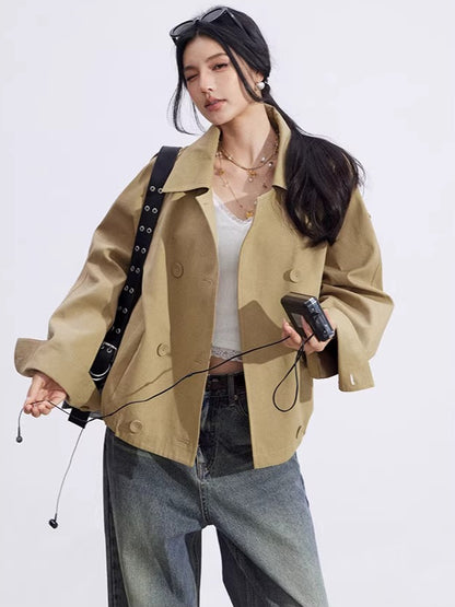 Plaid Patchwork Double-Breasted Short Jacket