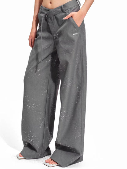 Embellished Low-Rise Wide-Leg Tailored Trousers