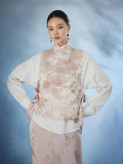 Blush Floral Brocade Mandarin Collar Set